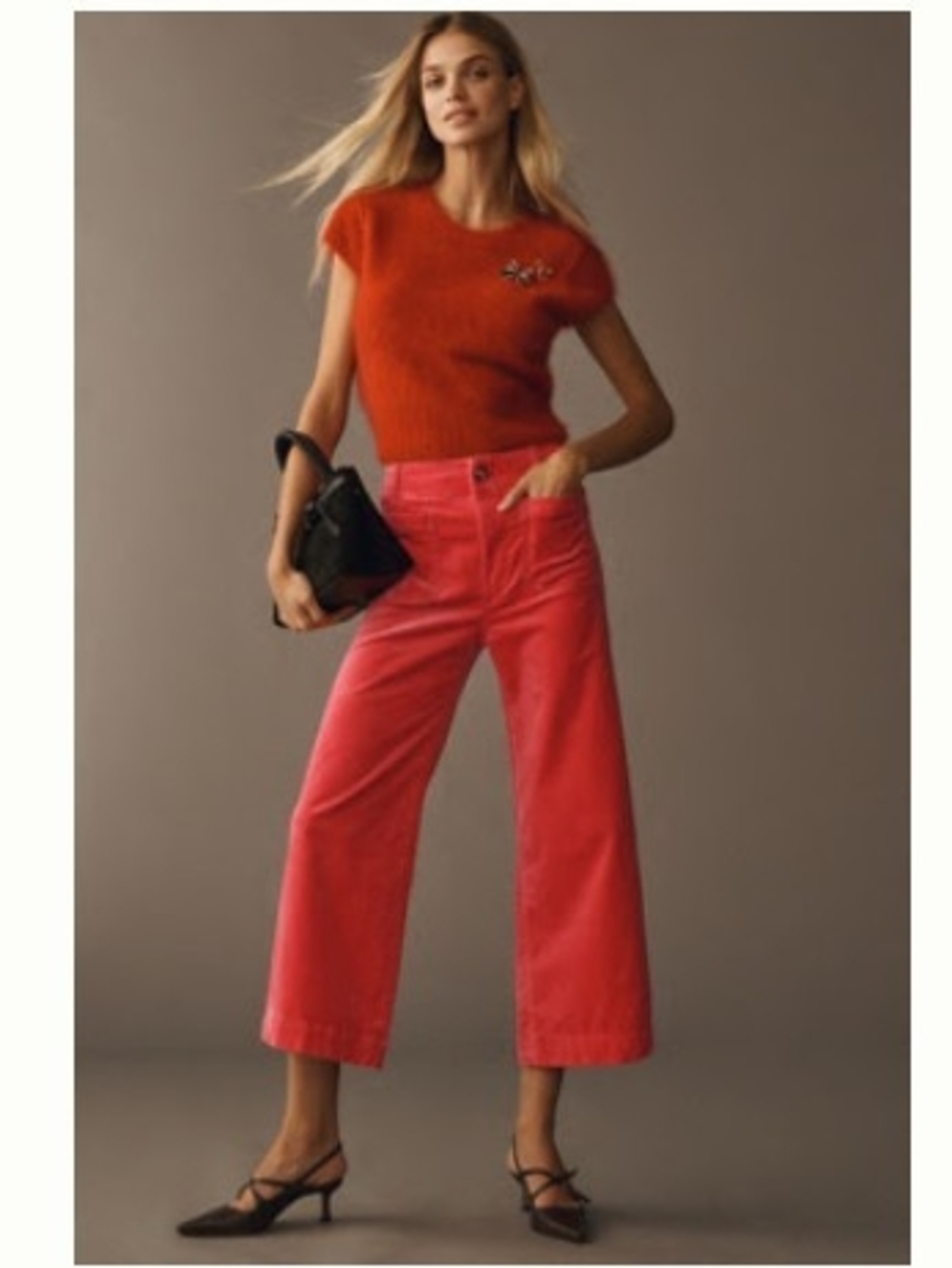 Anthropologie High-Rise Pink Wide-Leg Velvet Collette Crop Pants - 27 - Picture 5 of 5